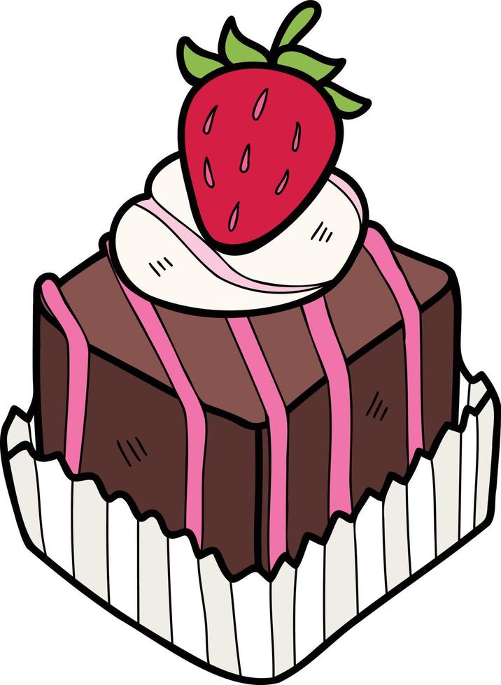 cupcakes de chocolate dibujados a mano con ilustración de fresas vector