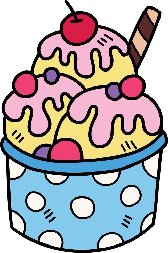Hand Drawn Strawberry flavored ice cream with cups illustration vector