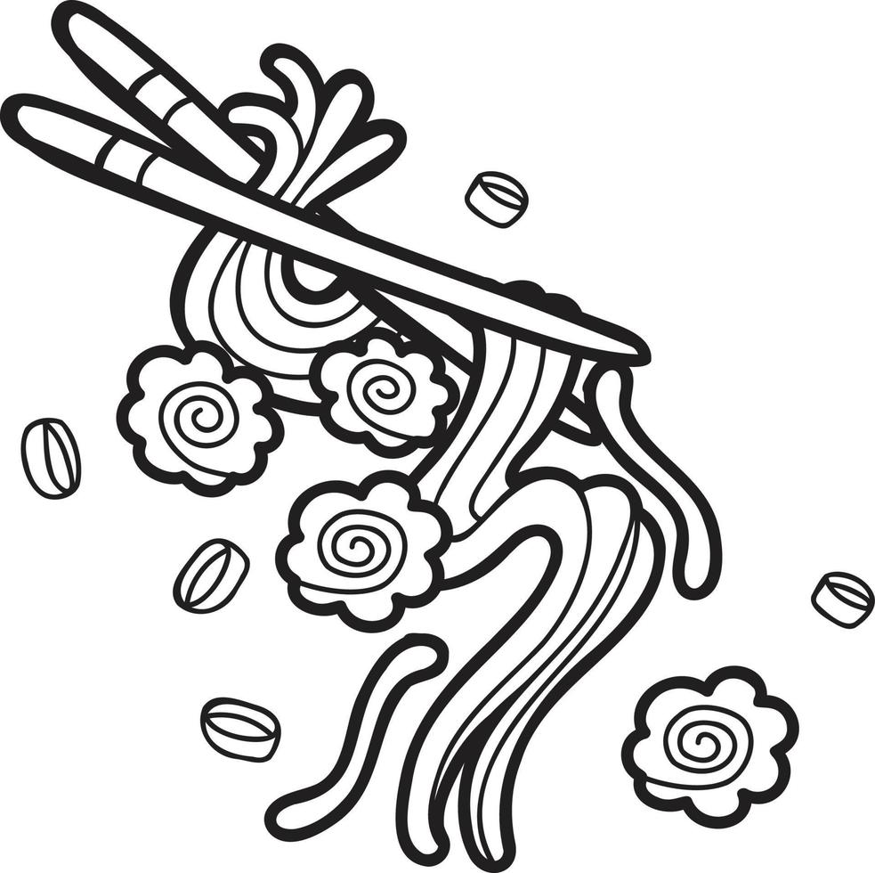 Hand Drawn noodles and chopsticks Chinese and Japanese food illustration vector