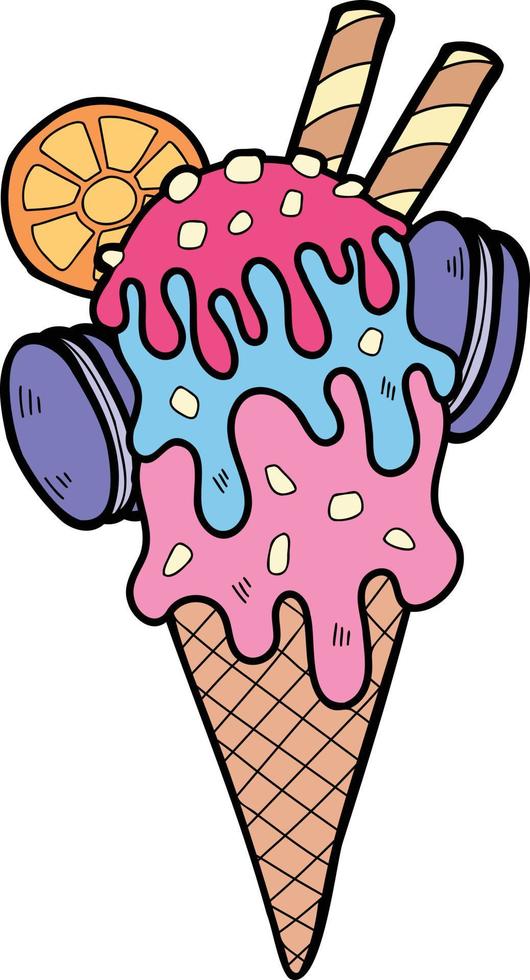 Hand Drawn Ice cream cone with lemon illustration vector