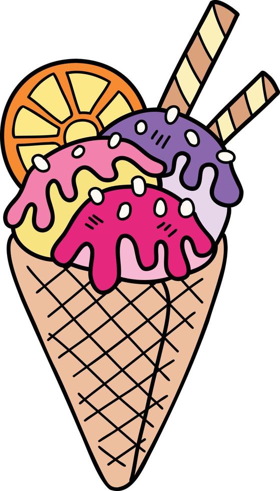 cono de helado dibujado a mano con ilustración de limón vector