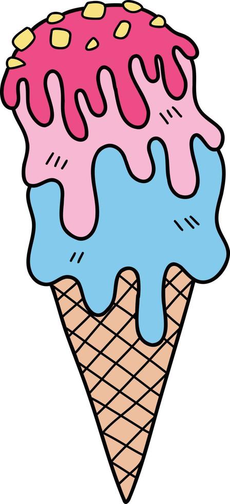 dibujado a mano ilustración de cono de helado de fresa vector