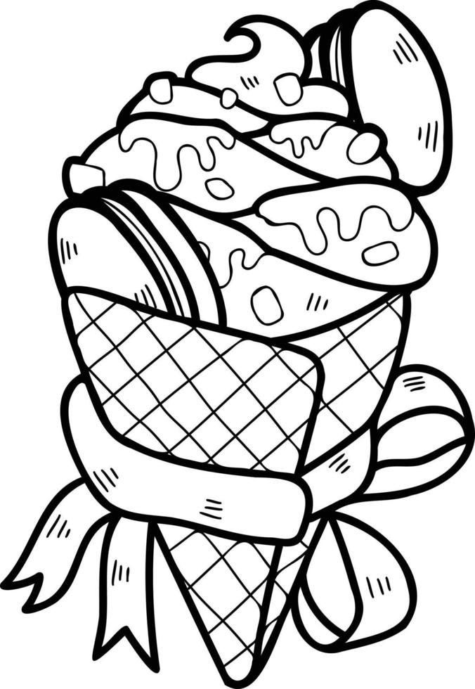Hand Drawn Strawberry Ice Cream Cone illustration vector