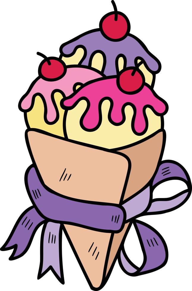 dibujado a mano ilustración de cono de helado de vainilla vector