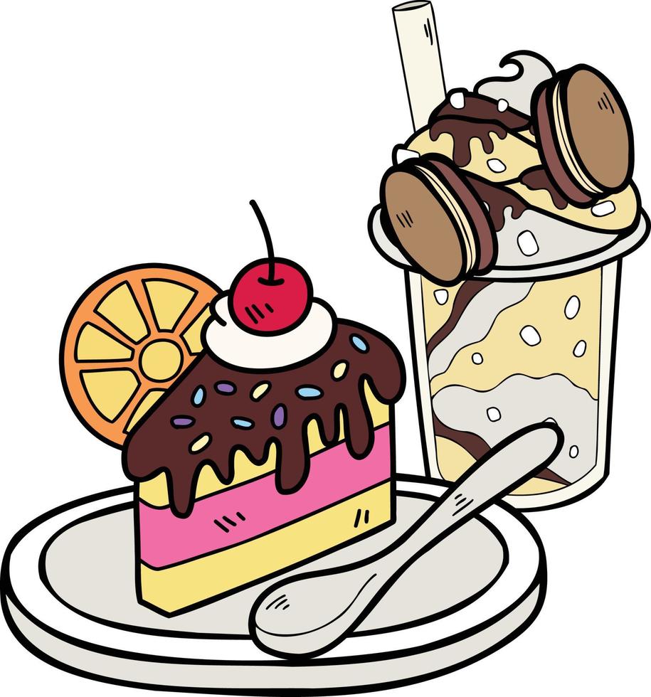 Hand Drawn cake and drink illustration vector