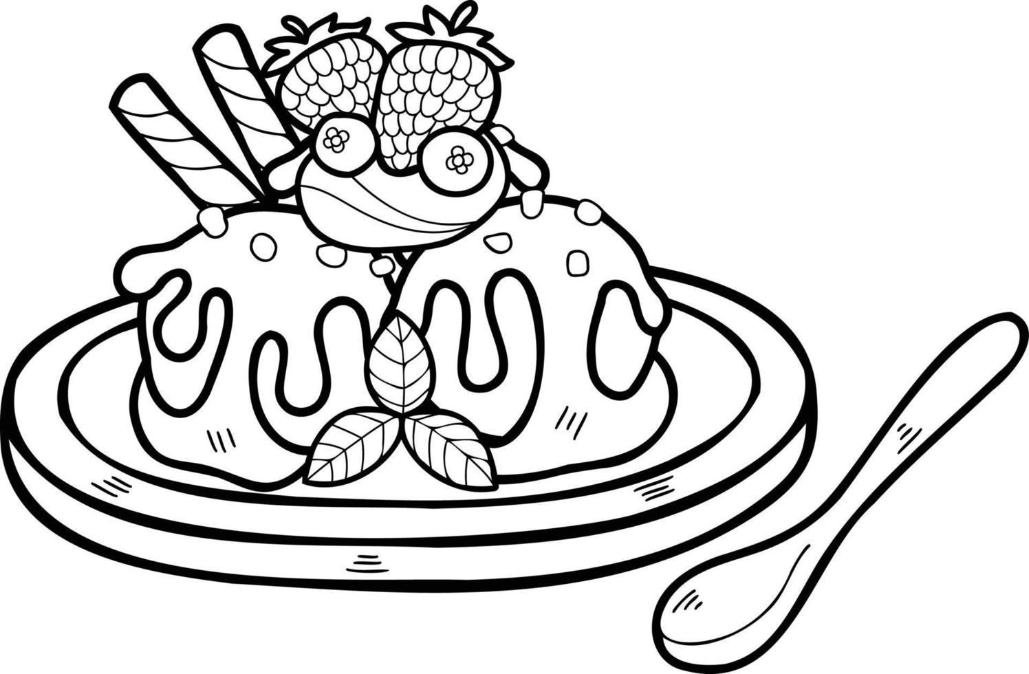 Hand Drawn strawberry ice cream on a plate illustration 16532744 Vector