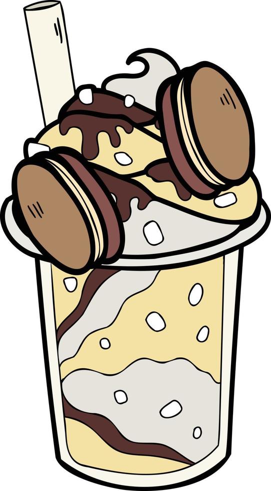 Hand Drawn Chocolate Frappe and Whipped Cream illustration vector