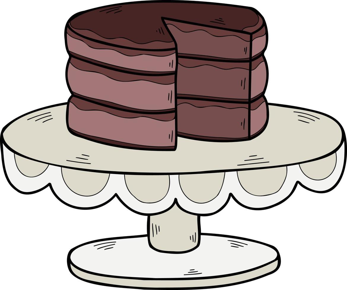 Hand Drawn Chocolate cake on the cake stand illustration vector