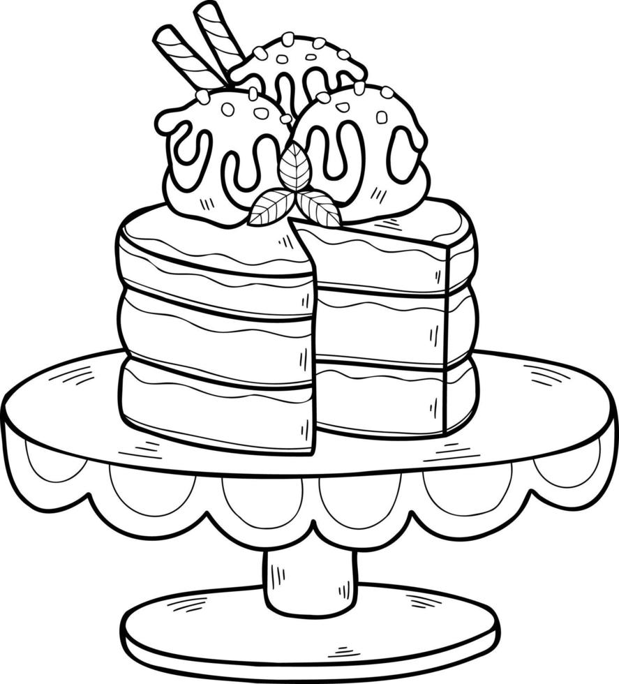Hand Drawn Strawberry cake on the cake stand illustration vector