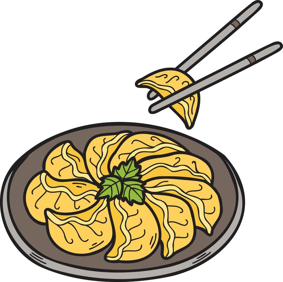 Hand Drawn Gyoza or dumplings Chinese and Japanese food illustration vector