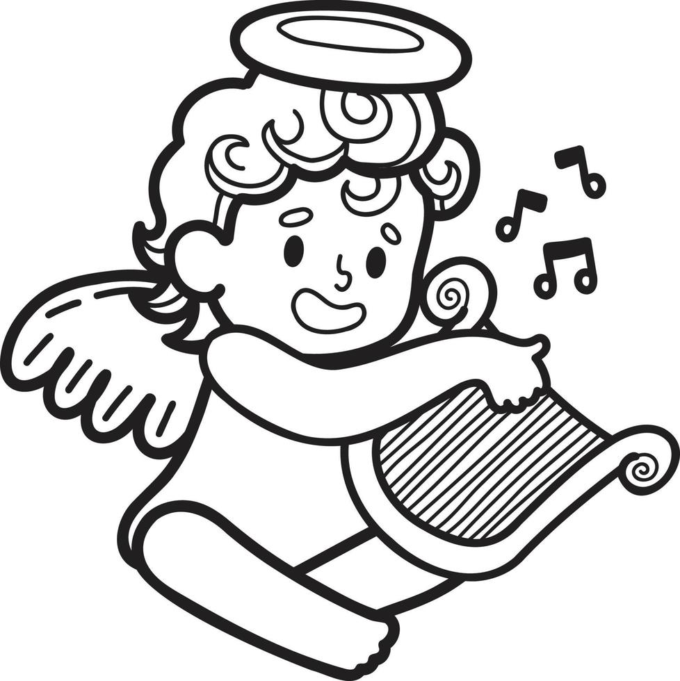 Hand Drawn Cupid is playing music illustration vector