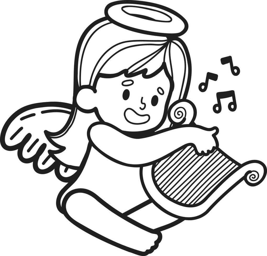 Hand Drawn Cupid is playing music illustration vector