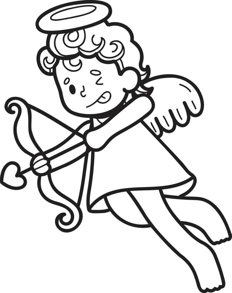 Hand Drawn Cupid is shooting an arrow illustration vector