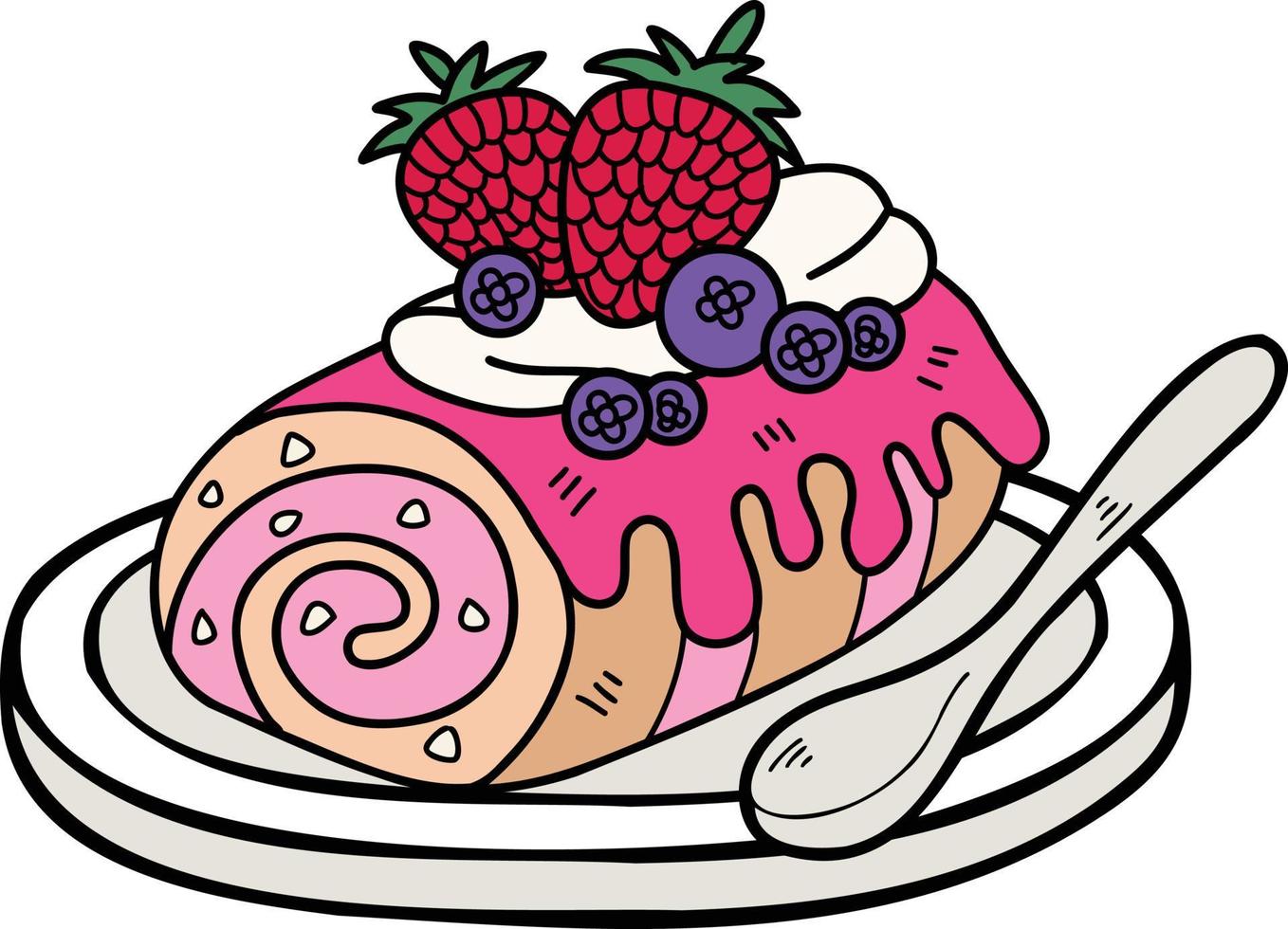 Hand Drawn Strawberry Roll Cake illustration vector