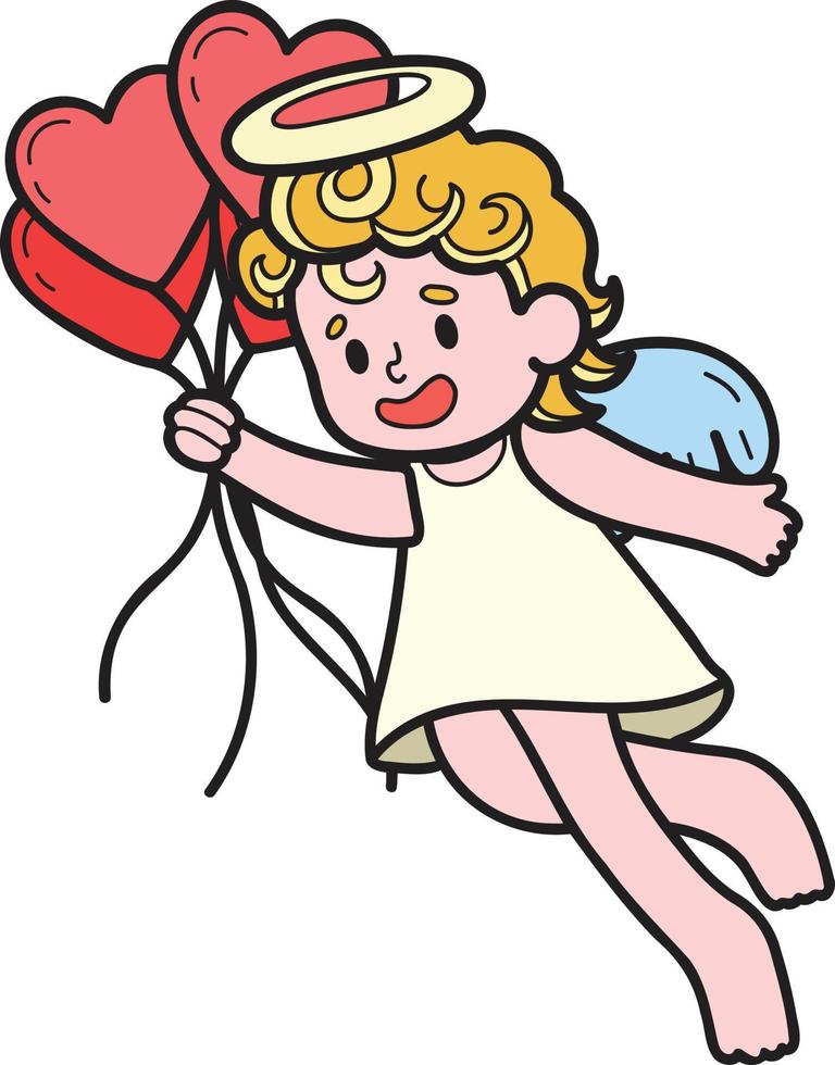 Hand Drawn Cupid with heart balloons illustration vector