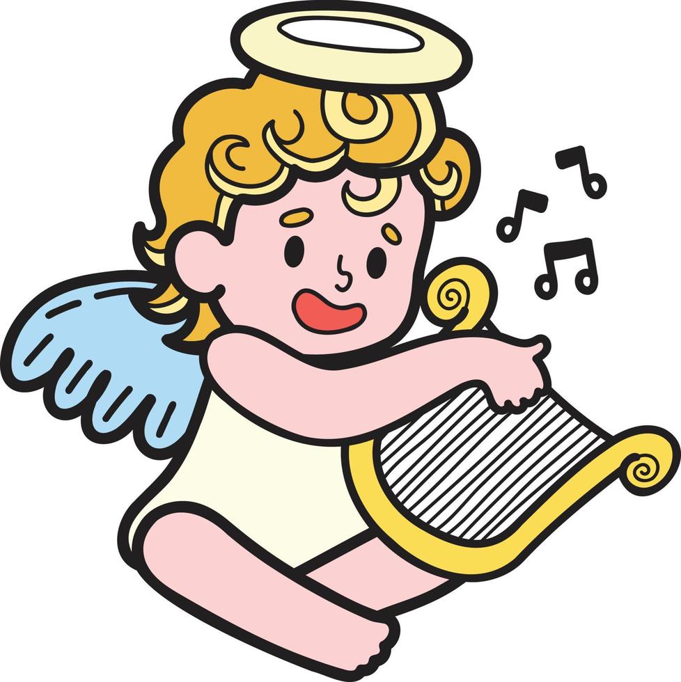Hand Drawn Cupid is playing music illustration vector