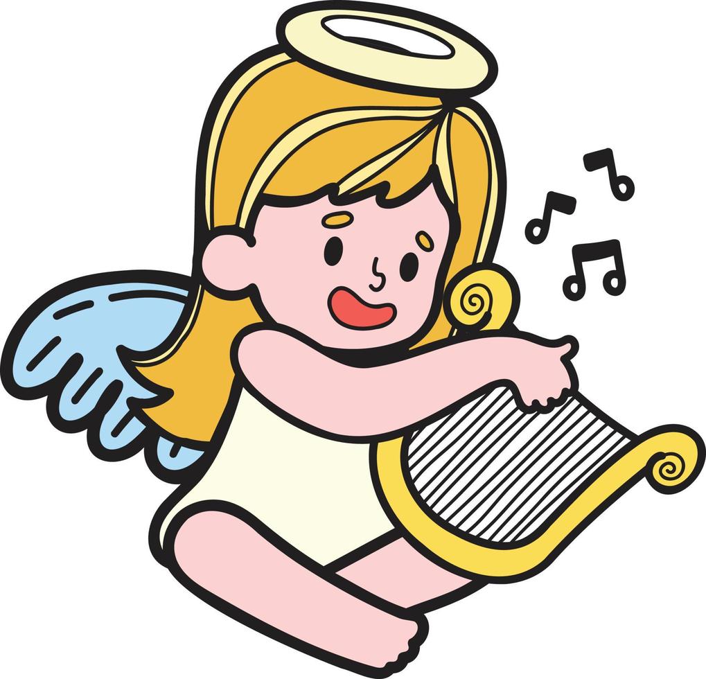 Hand Drawn Cupid is playing music illustration vector