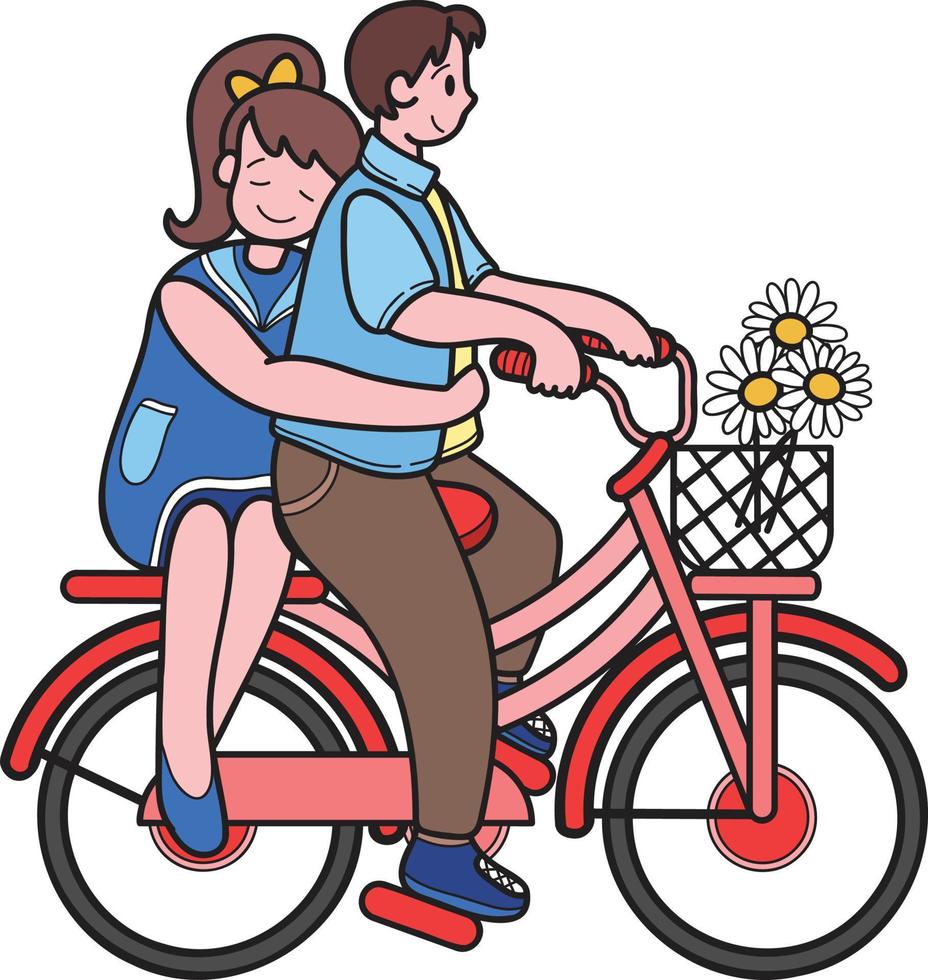 dibujado a mano pareja hombre y mujer montando bicicleta ilustración vector