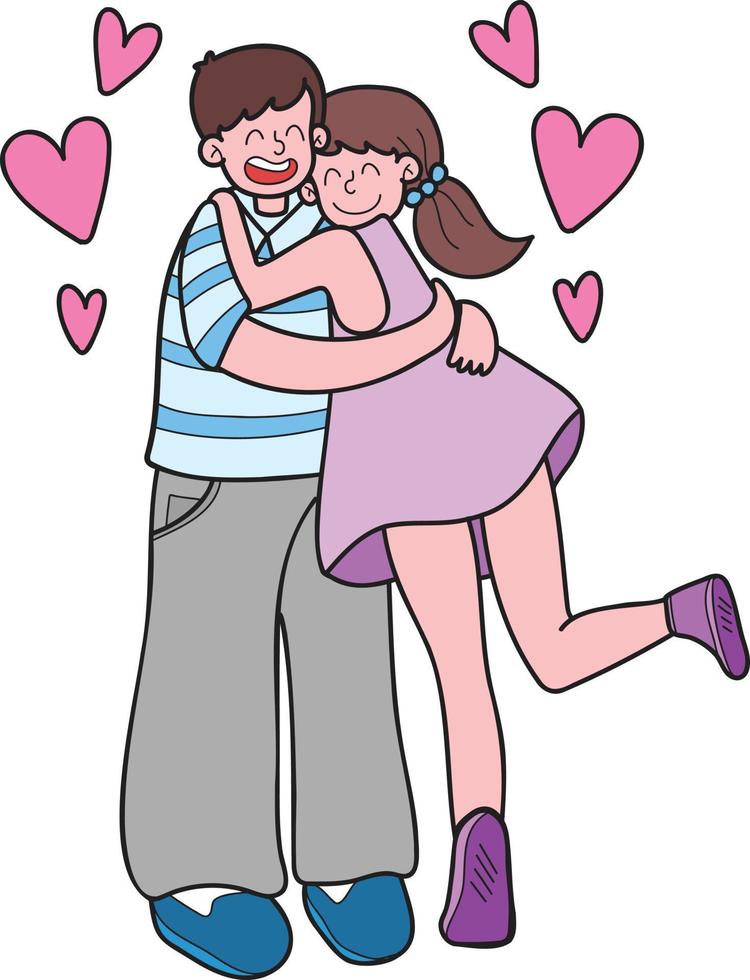 Hand Drawn couple men and women hugging illustration vector