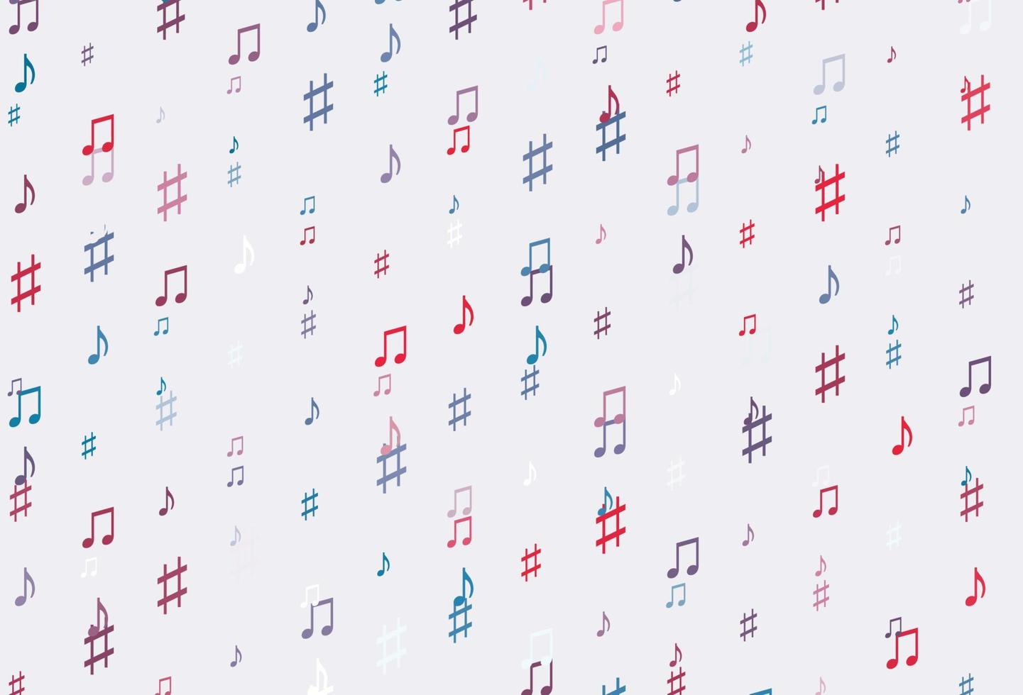 Light Blue, Red vector background with music symbols.