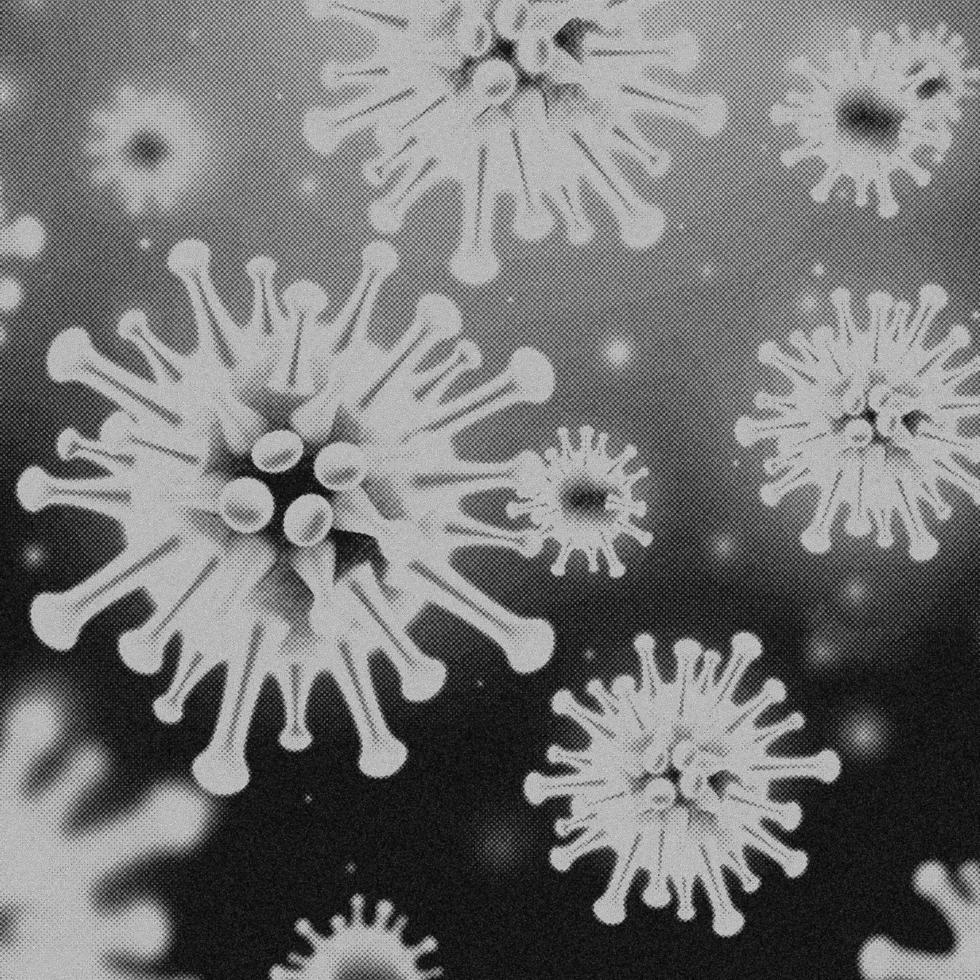 4K Image, Virus. Microscopic view of viruses. Cells, Black and White photo