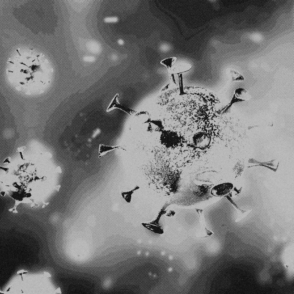 4K Image, Virus. Microscopic view of viruses. Cells, Black and White photo