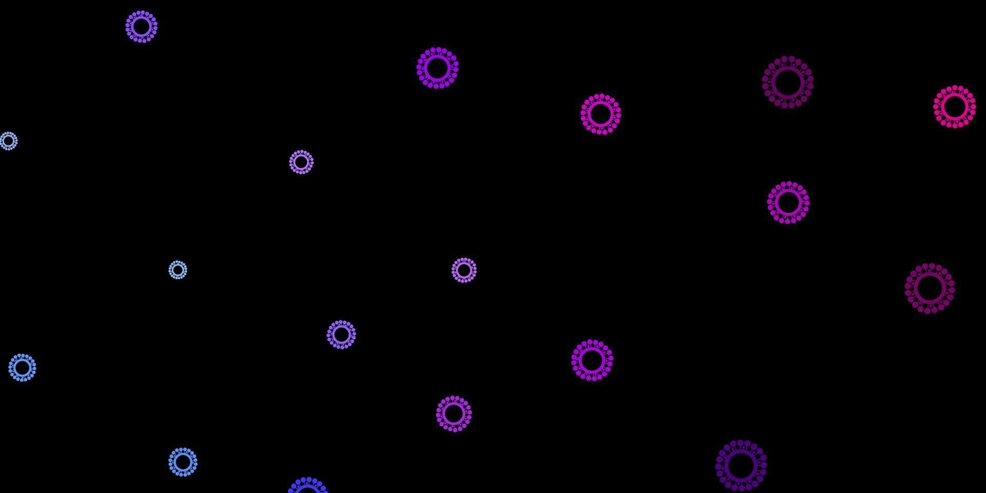 Dark blue, red vector background with covid-19 symbols.