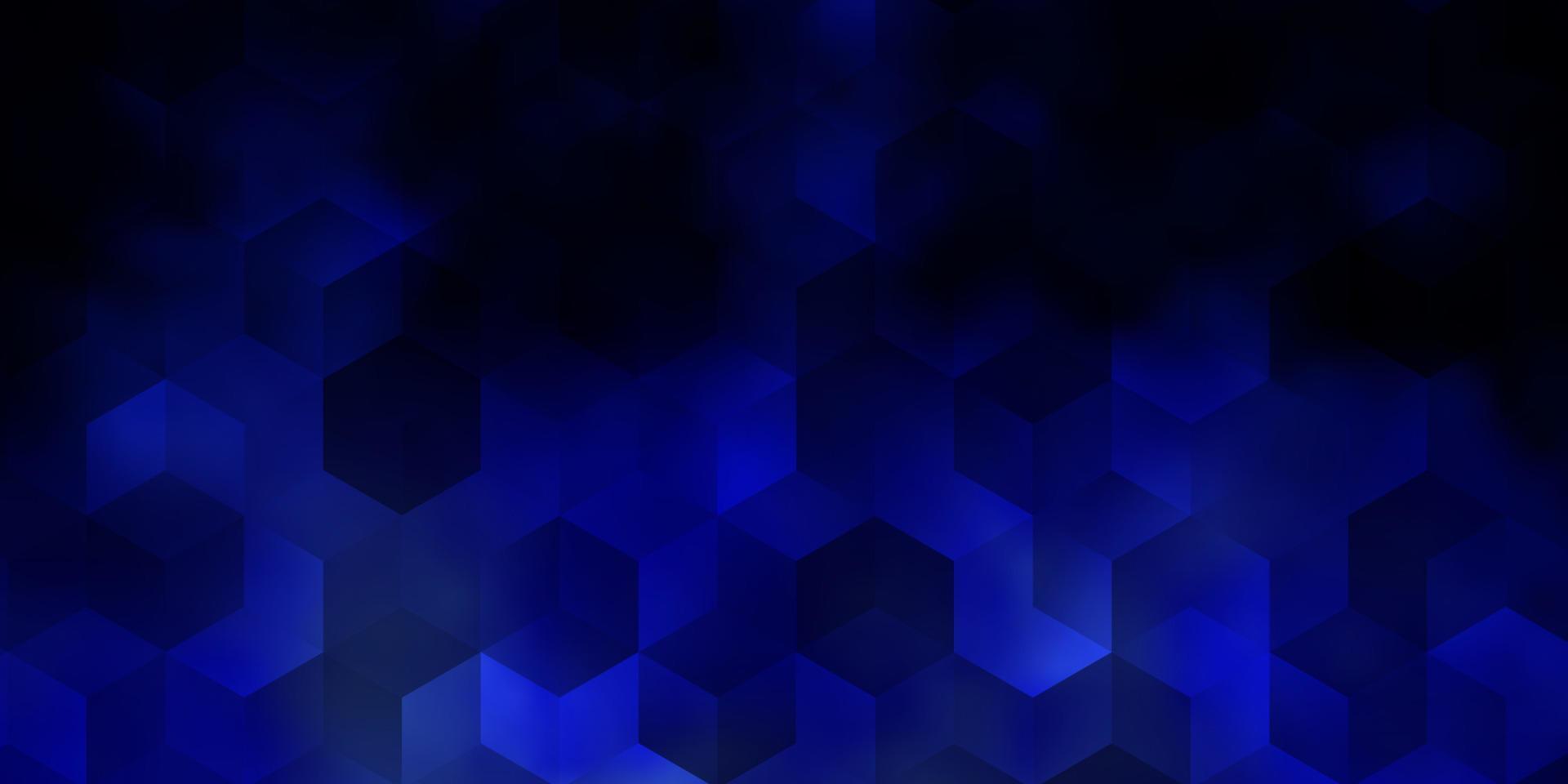 patrón de vector azul oscuro con hexágonos de colores.