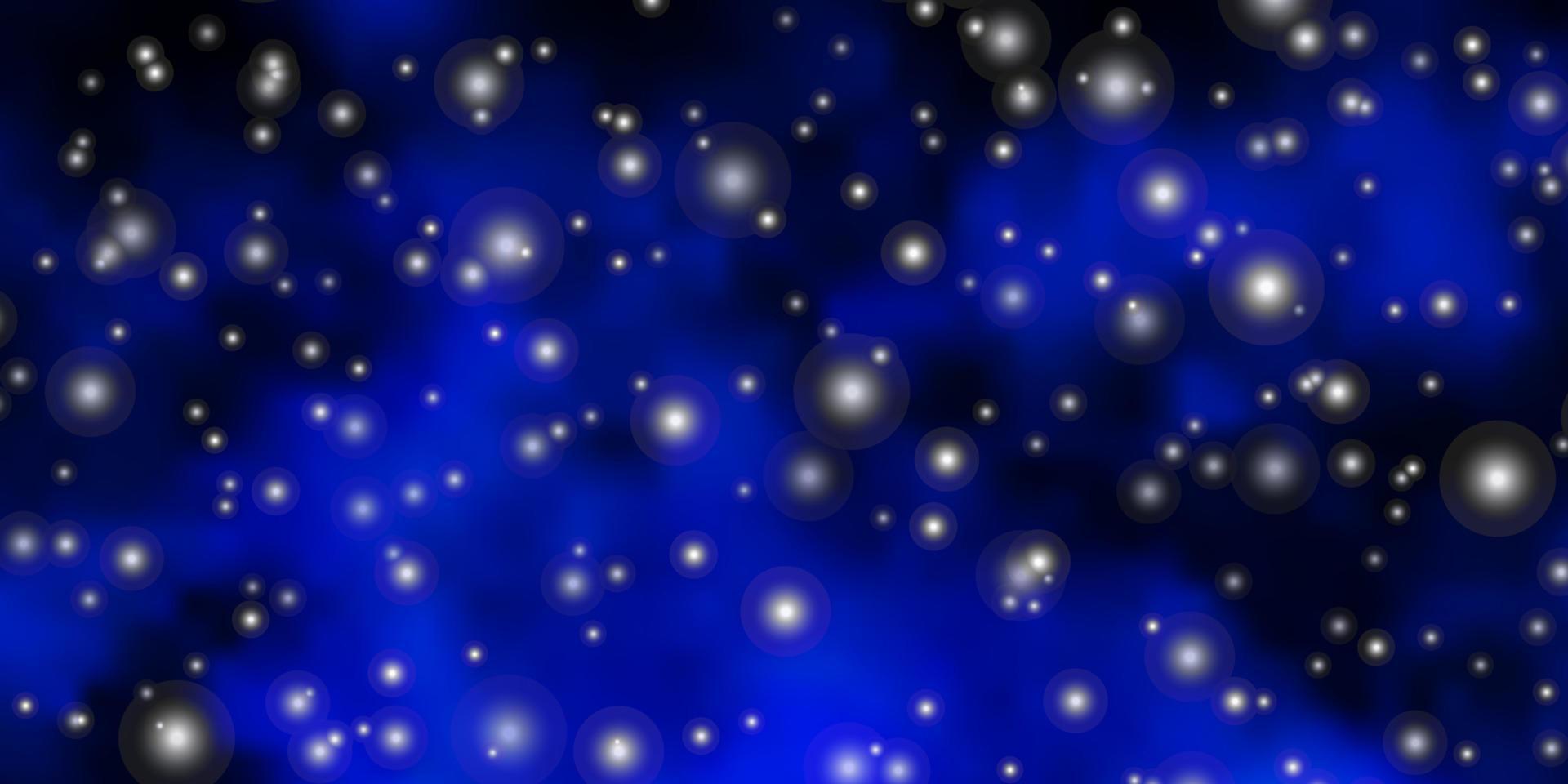 Fondo de vector azul oscuro con estrellas pequeñas y grandes.