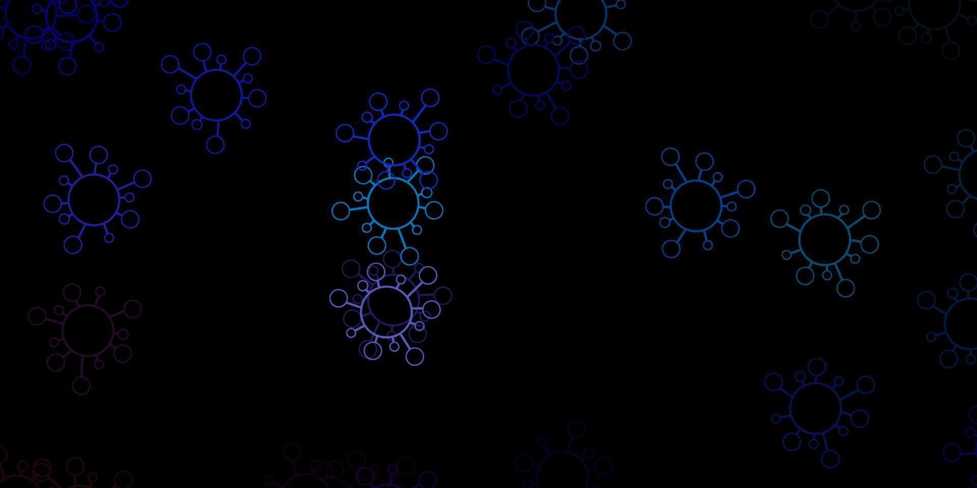 patrón de vector azul oscuro, rojo con elementos de coronavirus.