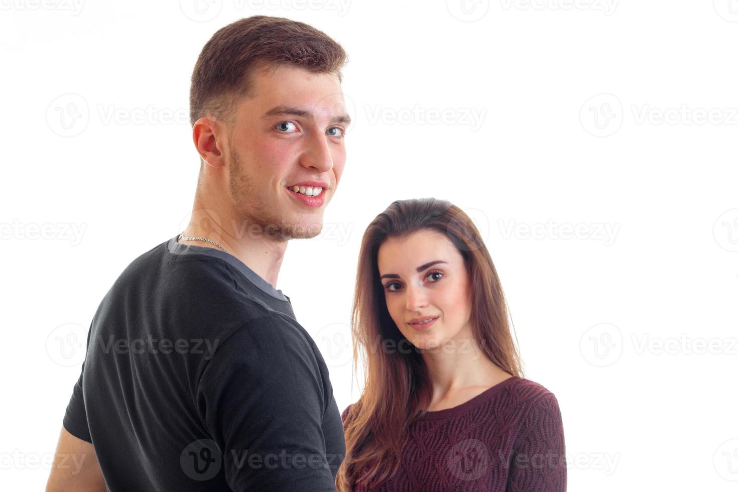 a close-up portrait of young beautiful guy with his girlfriend photo