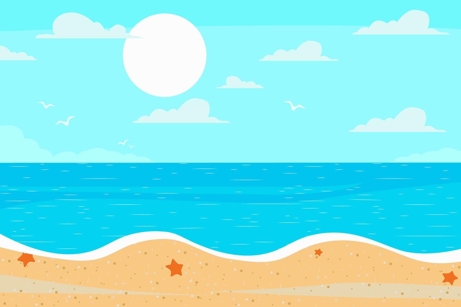 Beach landscape, outdoor recreation, sea, vector illustration