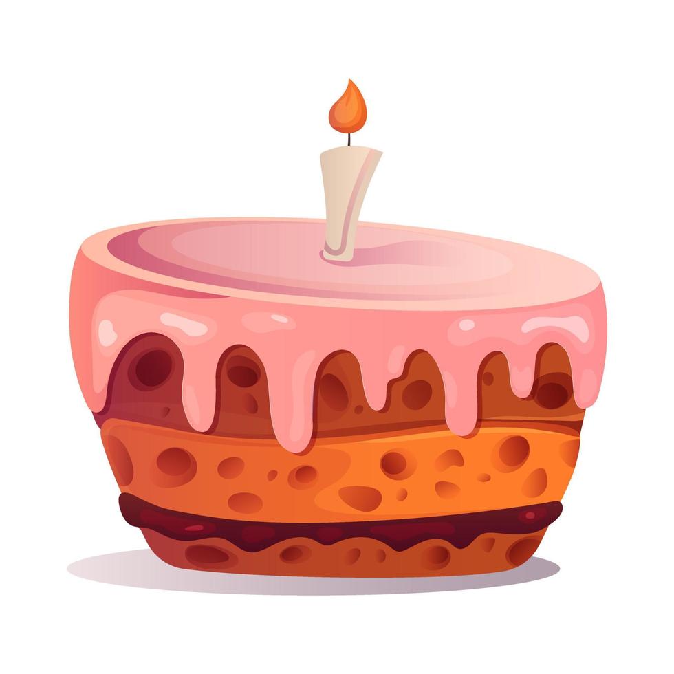 Cake with a candle, isolated on white vector