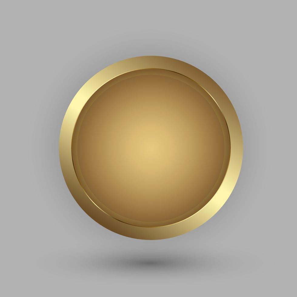 botón de círculo de oro, banner premium sobre fondo gris, botón de oro en la ilustración de vector de marco de oro redondo. vector de insignia de círculo abstracto, diseño de ilustración.