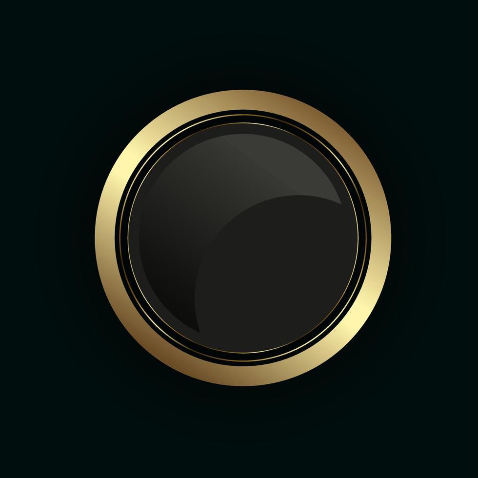 Gold circle button, premium banner on dark background,gold button in round gold frame vector illustration. abstract circle badge element design isolated on black background