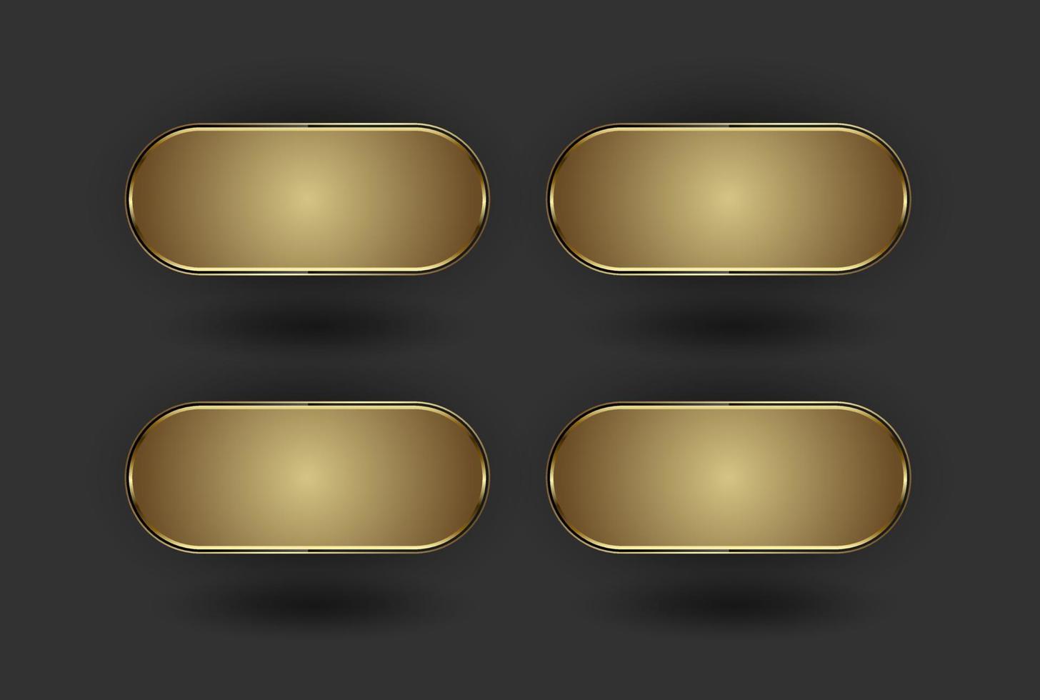 Set of 4 Golden buttons, four premium shapes of geometric style with luxury frames and golden shape on dark background effect vector illustration.