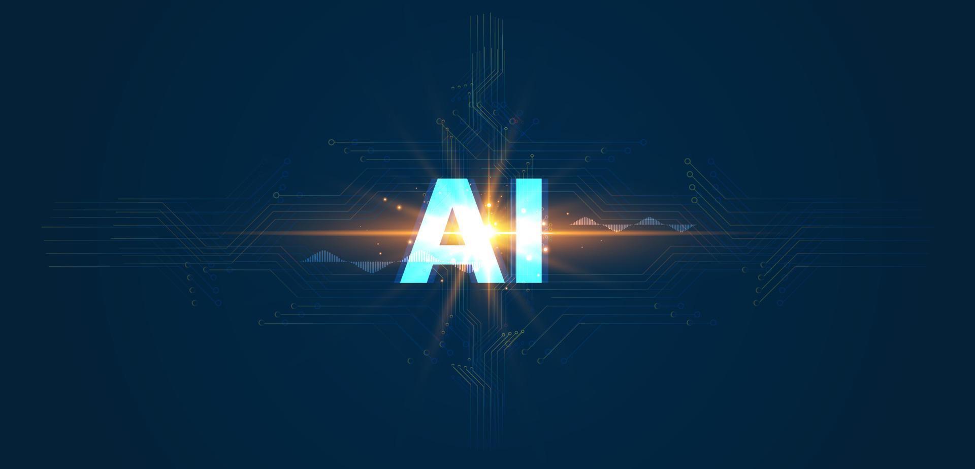 AI Technology design, vector AI Text with light effect, AI robot and human touching on big data network connection background, Science and artificial intelligence technology.