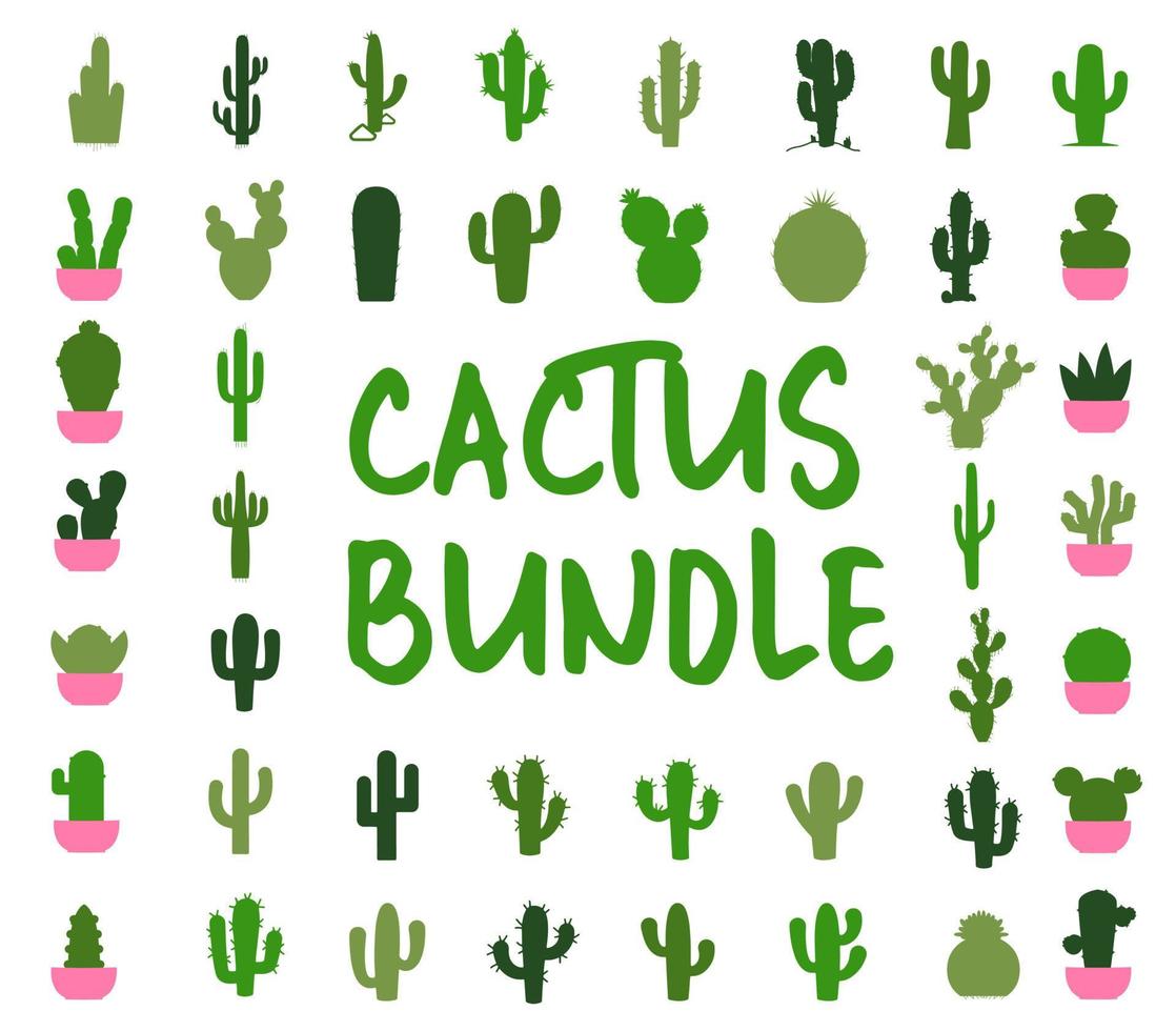 Cactus Bundle Vector, Doodle hand drawn nature element naive vector art on white isolated background