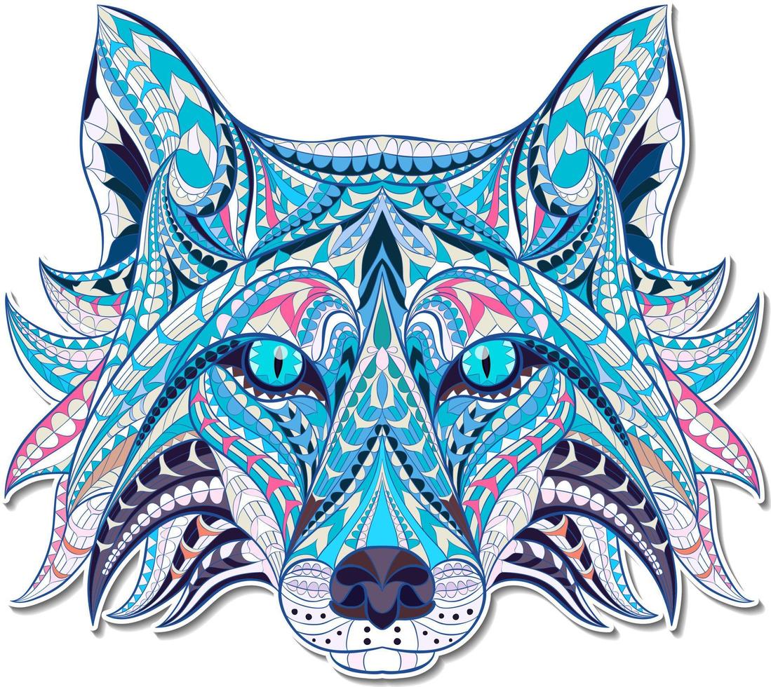 Wolf Ethnic. Hand drawn decorative vector illustration. Color