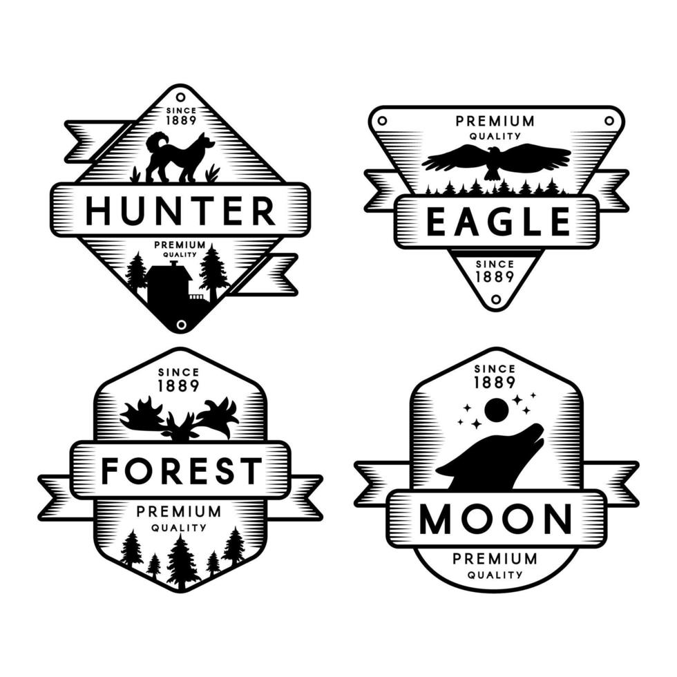 águila volando y cazador, logotipo de la luna y el bosque vector