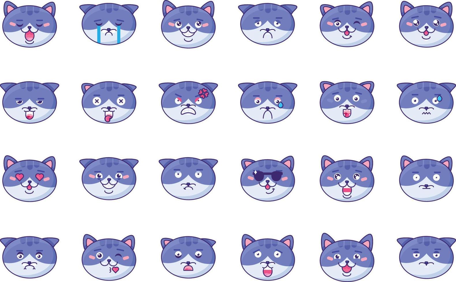 Cat emoji different mood collection set vector