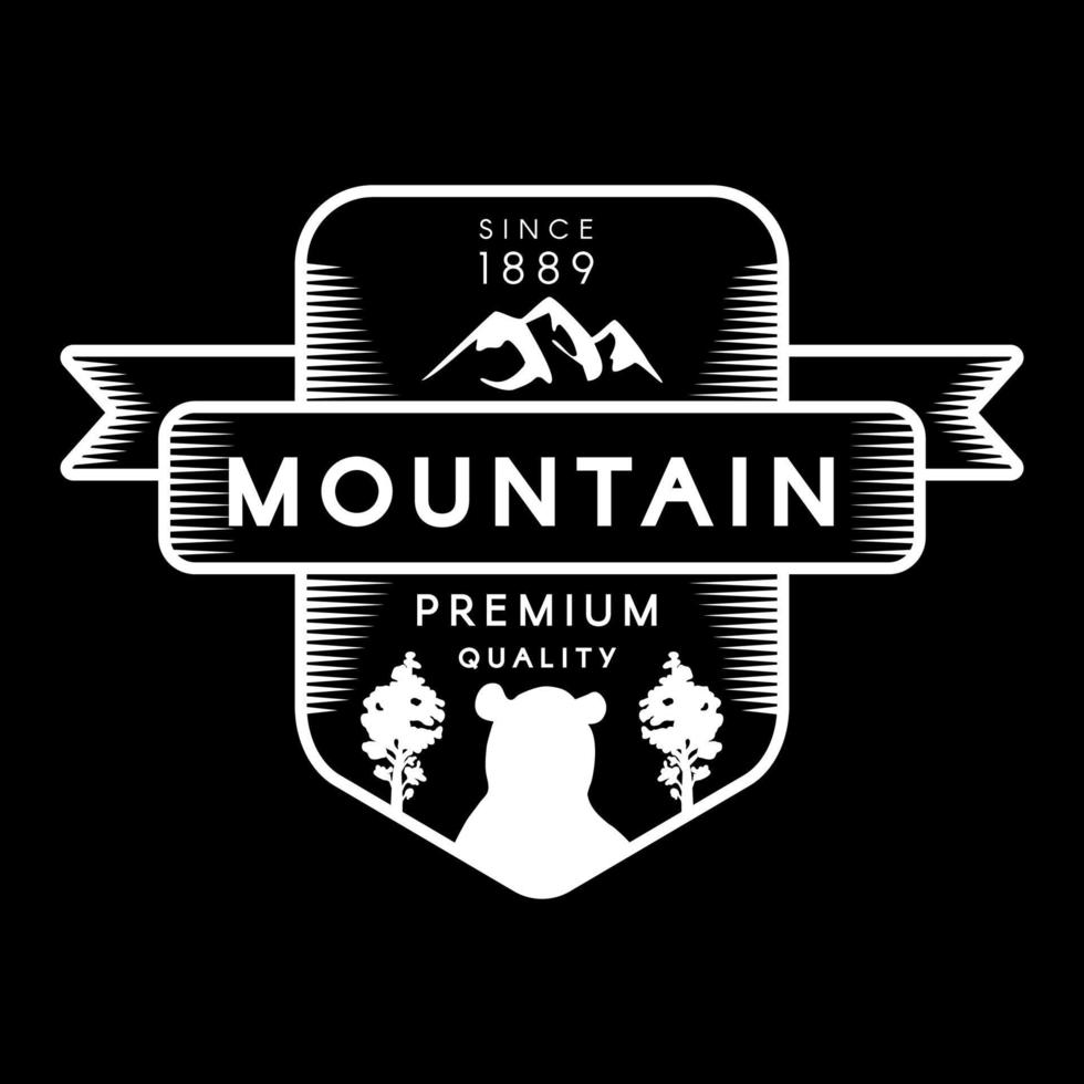 Mountain, Bear and Forest Trees Silhouettes Logo vector