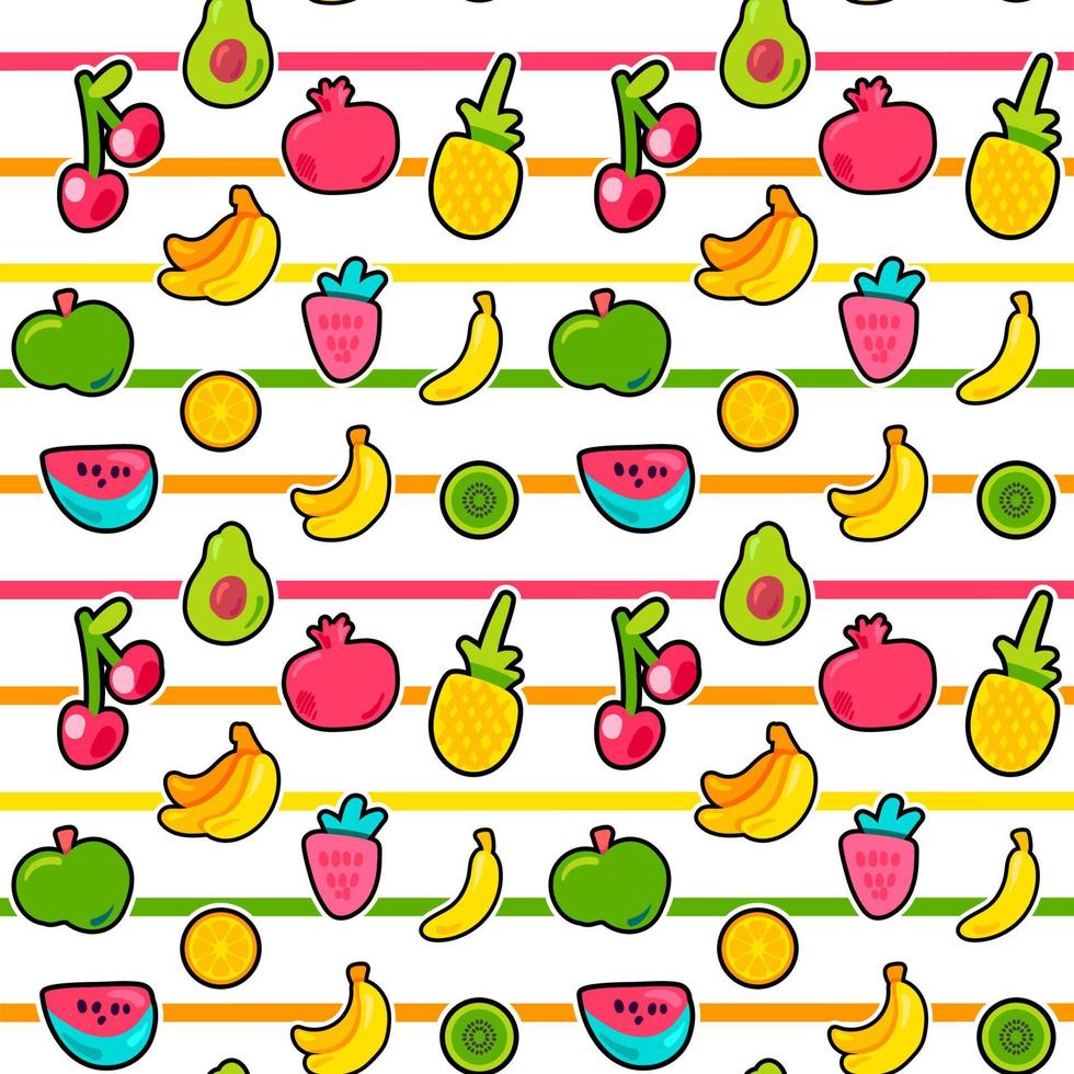 Exotic summer fruits vector seamless pattern