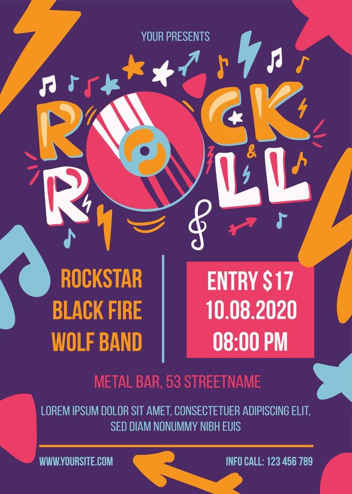 Rock and roll party vector poster template