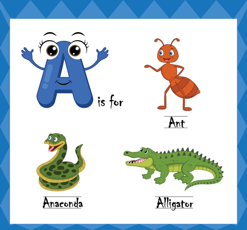 A for ant, aligator, annaconda vector