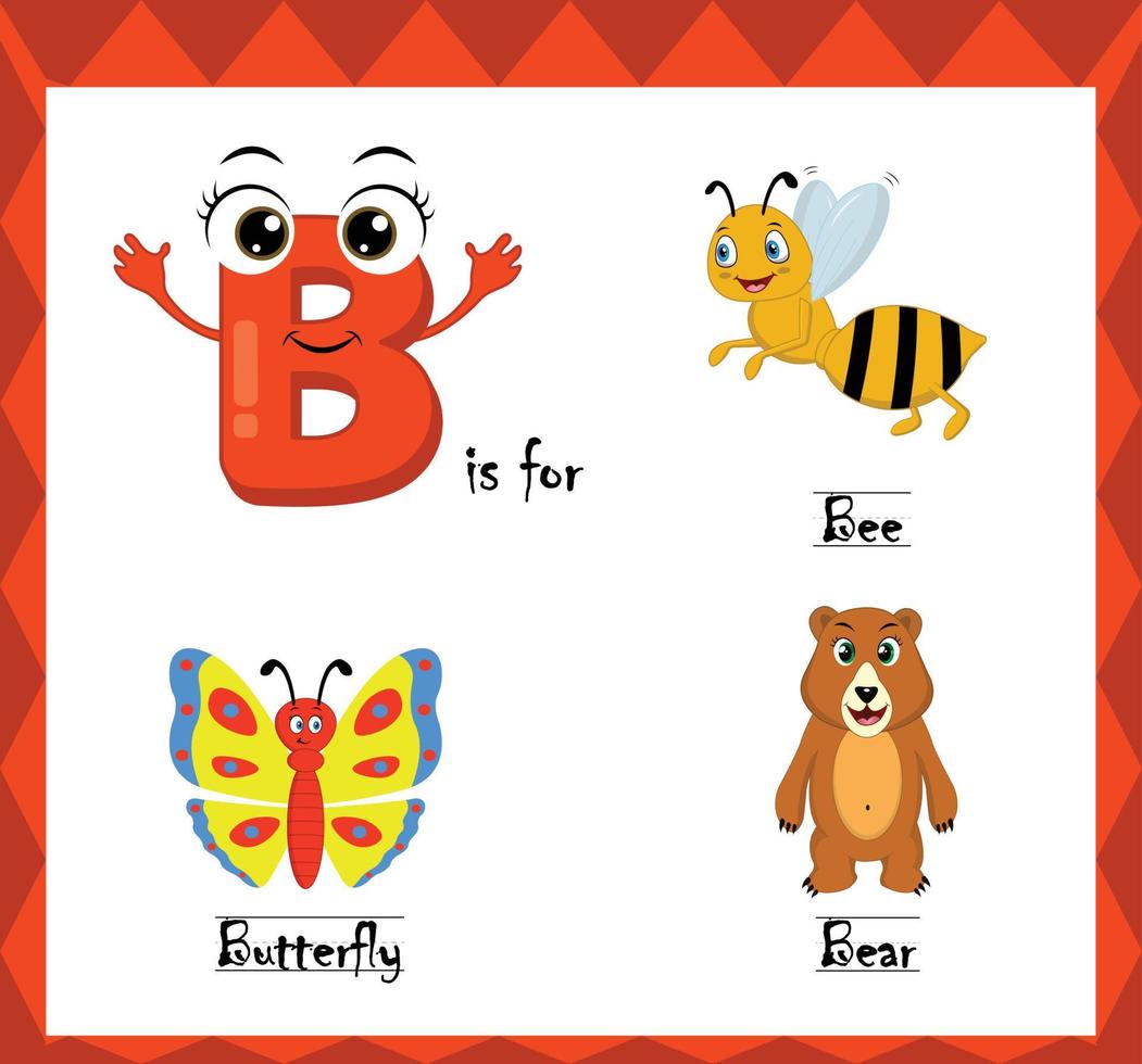 B for butterfly, bear, bee vector