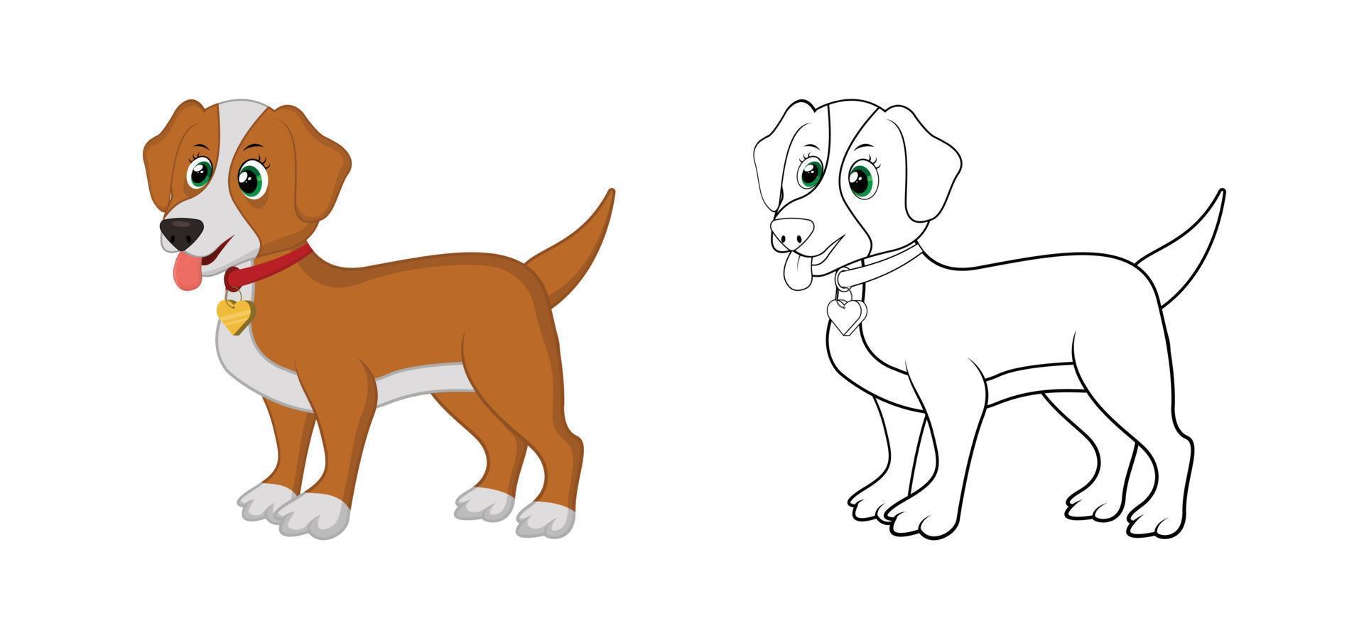 perro de dibujos animados feliz con arte de línea, dibujo de perro color menos página aislado sobre fondo blanco. vector