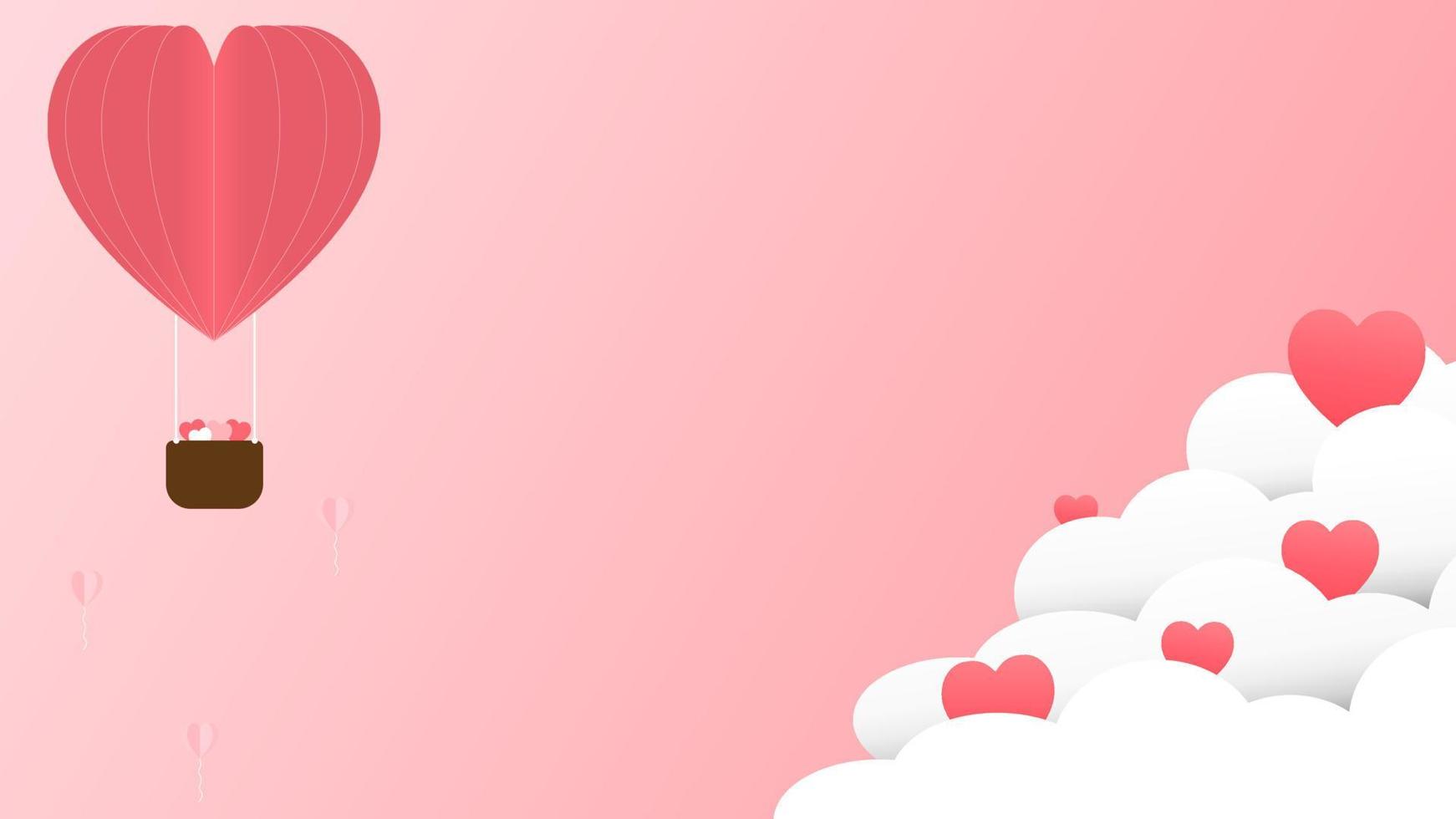 ilustración corazón globo con nube con amante fondo rosa san valentín concepto mínimo vector