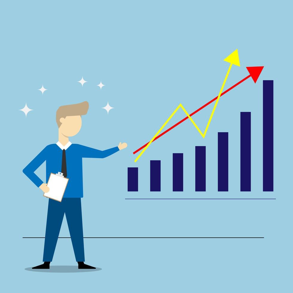 Illusstration of businessman  point hand at growth up invesment bar of business vector concept