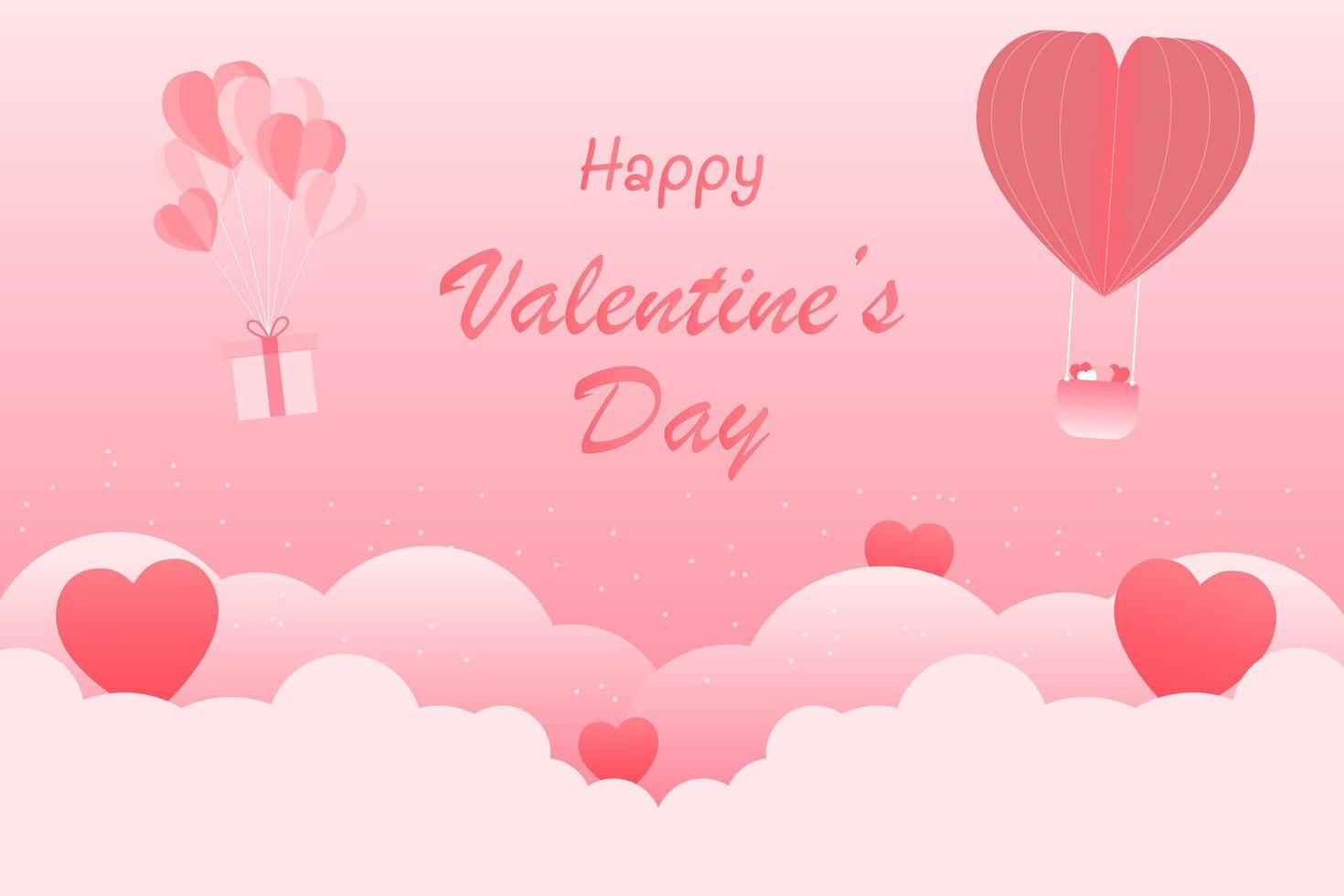 Free vector balloon heart on sky with cloud lover pink background